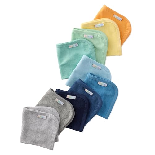 Butterblu River 10-Pack Baby Terry Washcloths 100% Organic Cotton Absorbent for Baby and Toddler Boys & Girls, Sunny Blue Rainbow, One Size