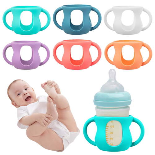Baby Bottle Sleeves for Glass Bottles - BPA-Free Silicone Protector with Handles, Shockproof & Heat Insulation Cover Compatible with 4oz Standard Neck Glass Baby Bottles Clearance