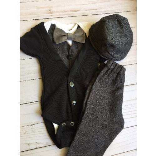 Lloyd - Newborn Newsboy Preppy Baby Boy Take Home Hospital Outfit, Infant Made to Order Personalized Dapper Wedding Onesie, Tailored Made