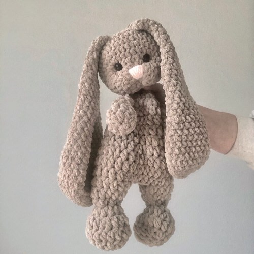 Crochet Gray Bunny Snuggler: Chenille Boho Lovey