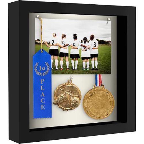Americanflat 8x8 Shadow Box Frame with Shatter-Resistant Glass - Silhouette Collection - Small Shadow Box Display Case for Tabletop and Wall Display - Black with Soft Felt Back