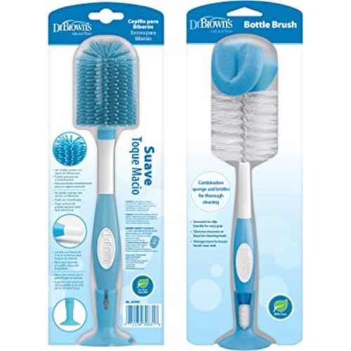 Dr. Brown's Baby Bottle and Nipple Brush Soft Touch and Sponge Brush, Blue Variety Pack, 2 -Pack