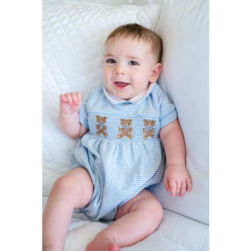 Blue Teddy Bears Smocked Pima Cotton Bubble