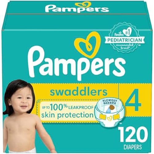Pampers Swaddlers Diapers, Size 4 (15-34 lbs), 120 Count, Absorbent, Keeps Baby Dry and Comfortable, Skin Safe Disposable Baby Diaper (Packaging May Vary)