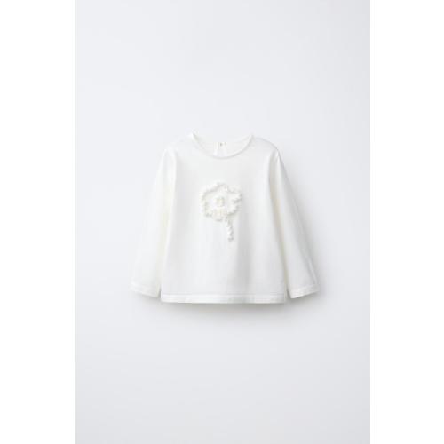 FLORAL APPLIQUÉ T-SHIRT - Light ecru | ZARA United States