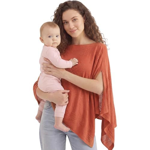 PATPAT Mesh Nursing Cover, Breathable Jacquard Knit Poncho, Burnt Orange | 360° privacy coverage, easy baby viewing, nursing and pumping, stroller cover, shawl, baby blanket, lightweight and packable