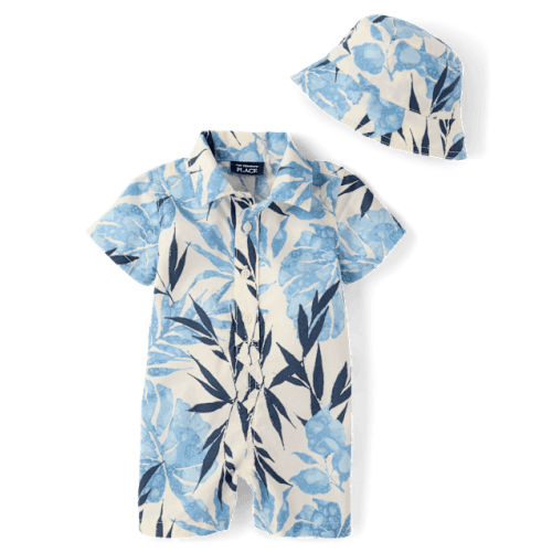 Baby Boys Tropical Romper 2-Piece Outfit Set - Blue