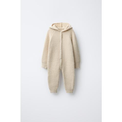 HOODED CHUNKY KNIT JUMPSUIT 9-12 months - Light beige | ZARA United States