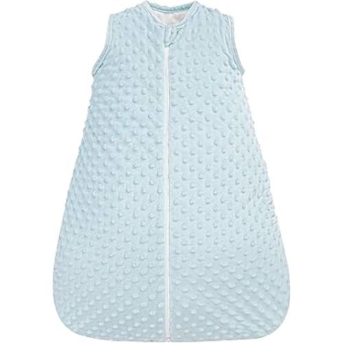 david's kids Minky Baby Sleep Sack 12-18 Months, 2.5 Tog Warm Winter Baby Wearable Blanket with Plush Dots and 2-Way Zipper, Cotton Inner Lining Sleeping Bags for Boys Girls, Large Size, Light Blue