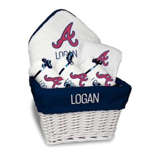 Atlanta Braves Newborn & Infant Personalized Medium Gift Basket - White