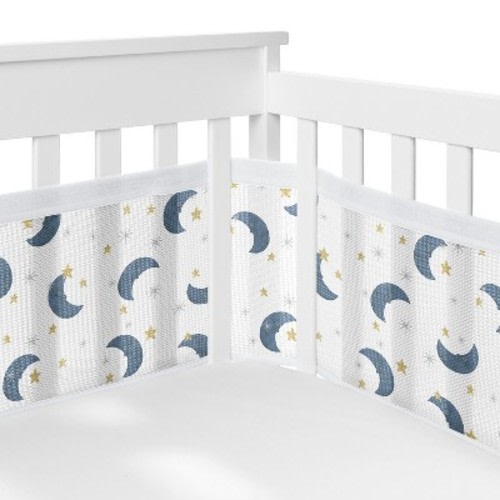 Sweet Jojo Designs + BreathableBaby Boy, Girl, Unisex/Gender Neutral Breathable Mesh Crib Liner Baby Nursery Moon Stars Bear Collection Blue Gold and