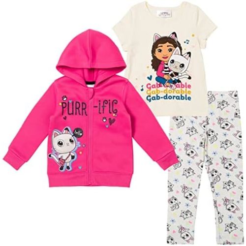 Girls Fleece Zip Up Hoodie, T-Shirt and Leggings 3 Piece Outfit Set Toddler to Big Kid Sizes (2T - 14-16)