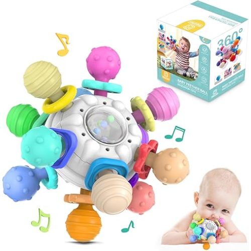 Teething Toys for Babies 0-6 Months: Sensory Toys for Infant 3-6 Months- Baby Learning Developmental Toys Chewable Freezable Rattle Newborn Gifts for Boys Girls