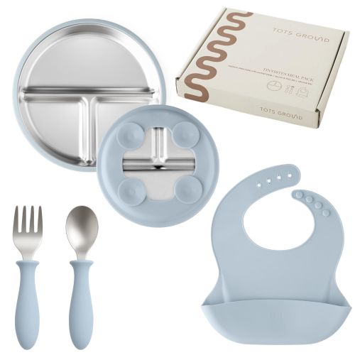 Stainless Steel Kids Plate & Utensils Set | Baby Blue