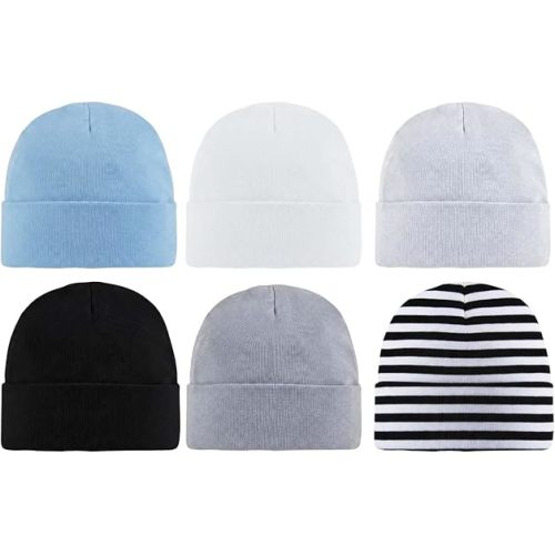 6 Pack Newborn Hats for Baby Boys Infant Beanie Set 0-3 Months