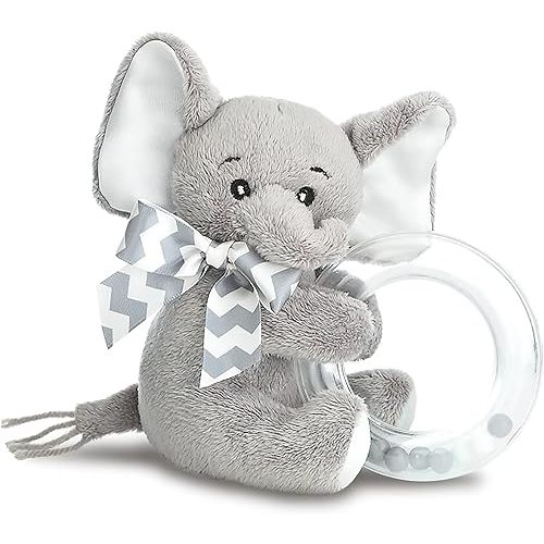 Bearington Lil' Spout Small Baby Elephant Stuffed Animal with Rattle - 5" Plush Toy, Gentle Sound Elephant Rattles for Babies - Adorable Baby Rattles and Plush Rings Gift for Newborns and Showers