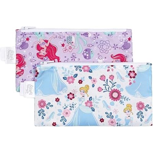 Bumkins Disney Reusable Snack Bags, for Kids School Lunch and for Adults Portion, Washable Fabric, Waterproof Cloth Zip Bag, Supplies Travel Pouch, Food-Safe Storage, 2-pk Winnie the Pooh