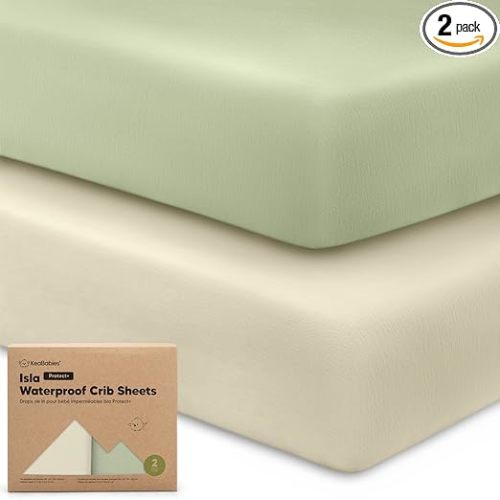 2-Pack Waterproof Baby Crib Sheets for Boys, Girls - 52x28 Viscose Derived from Bamboo Toddler Bed Sheet Neutral, Fitted Crib Mattress Protector Cover for Baby Bedding, Soft & Gentle (Avocado)