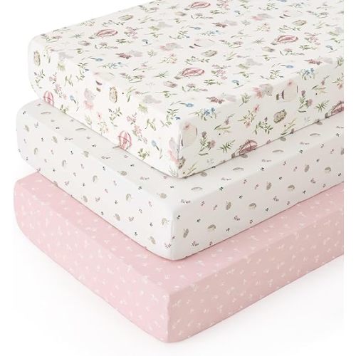 PHF 3 Pack Soft Floral & Animal Crib Sheets Fitted, Comfy Breathable Baby Sheets for Boys Girls, 28x52 Inches Fits Standard Crib and Toddler Mattresses, Floral & Animal