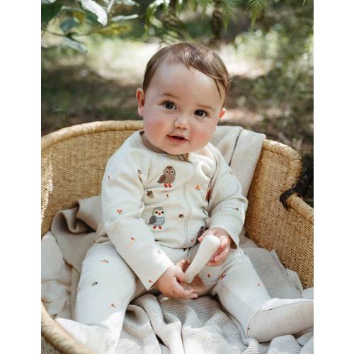 Beige Owl Thick Zip Growsuit - Baby Growsuits - Purebaby