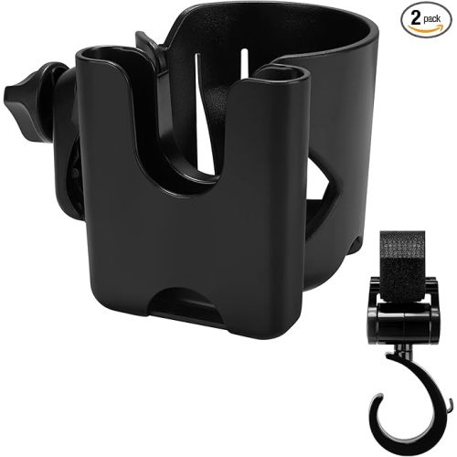 Accmor Stroller Cup Holder with Hook, Universal Cup Holder for Walker Wheelchair Bike, 360° Rotatable Stroller Cup Holder Attachment Accessories for Walker, Wheelchair, Scooter
