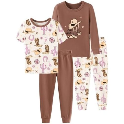 PATPAT 4-Pieces Baby Pajama Sets with Organic Cotton, Snug fit Pjs for Girls Boys Toddler Kids, Supersoft & Stretchy Sleeper