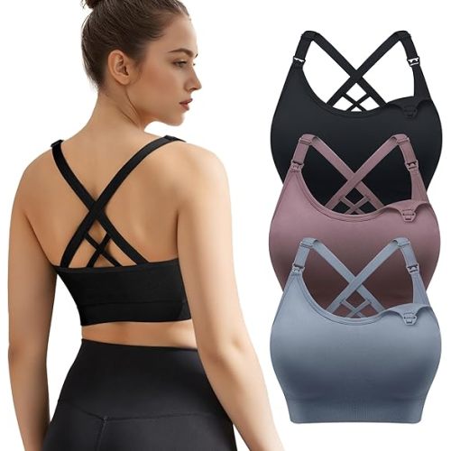 3 Pack Nursing Bras for Breastfeeding, Seamless Maternity Bras for Pregnancy Support Nursing Sports Bra for Yoga