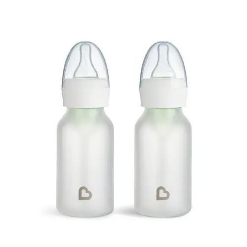Munchkin Bond Silicone Coated Glass Baby Bottles - Anti-Colic Feeding System with Natural Feel Nipples, 4 Ounce, 2 Pack, White