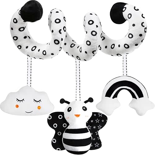 Spiral Pram Toys for Babies - Activity Hanging Toys Stroller Pushchair Car Seat Baby Black and White Sensory Toys for 0-12 Months, Newborn Infant Boy Shower Gifts