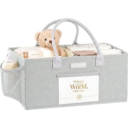 MIAOW Diaper Caddy, Waterproof Basket Organizer for Baby Stuff (Gray)