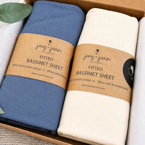 Bassinet Fitted Sheets 20"x33" for Baby Beside Dreamer Bassinet & Bedside Sleeper – Snuggly Soft 100% Jersey Cotton – Blue + Off-White – 2 Pack