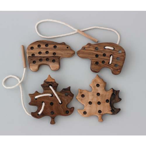 Handmade lacing toy Bear Leaf for 1 year old, Montessori educational learning toddler toys, Baby boy girl gift, Waldorf sewing toy for kids