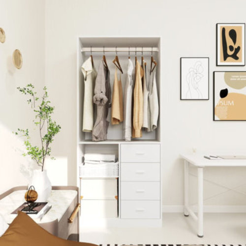 Hokku Designs White Manufactured Wood Walk in Wardrobe Armoire Closet with 1 rod,1 shelf and 3 drawers | Wayfair