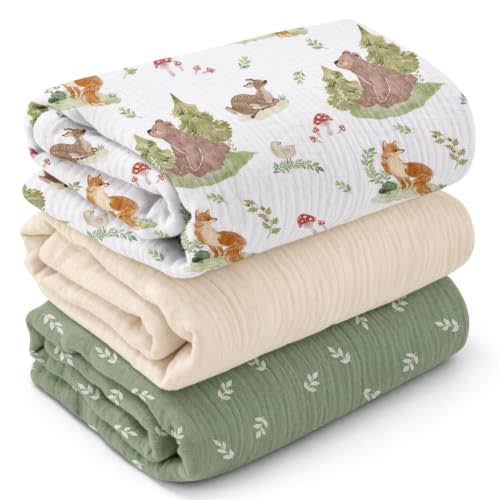 GLLQUEN BABY Muslin Swaddle Blankets for Newborns, Large 40''x38'', 3-Pack | 3Pk, 100% cotton, ultra soft and breathable, gentle on sensitive newborn skin, Multi-use as swaddle wrap, receiving blankets
