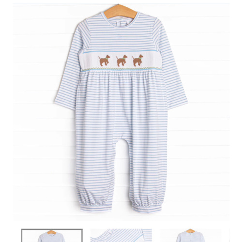 Puppy Present Smocked Romper, Blue – Stitchy Fish