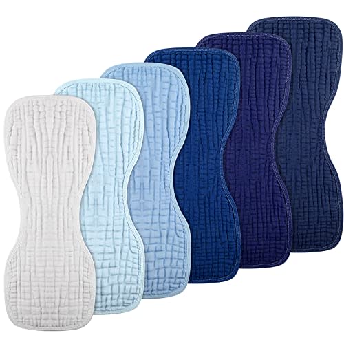 Frienda 6 Pieces Baby Muslin Burp Cloths Large 9 x 20 Inch 6 Layer Burp Cloth Multi Colors Muslin Washcloths Diapers Newborn Face Towels for Baby Boy Girl Unisex(Blue Series)