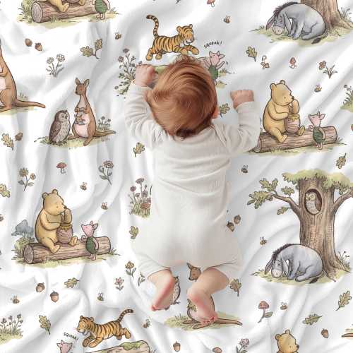 Classic Winnie the Pooh Velveteen Plush Blanket | Vintage Storybook Nursery Throw