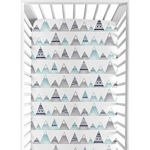 Navy Blue, Aqua and Grey Aztec Baby or Toddler Fitted Crib Sheet for Mountains Collection by Sweet Jojo Designs