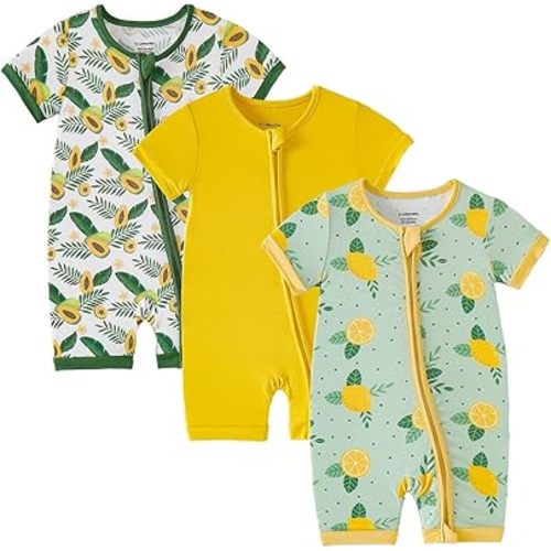 OPAWO Bamboo Baby Pajamas 3 Pack, Double Zipper Bamboo Sleepers for Baby Boy Girl Romper, Toddler Summer Clothes Outfit 0-24M