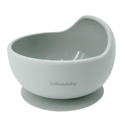 Dreambaby Silicone Suction Scooper Bowl - High Edge for Self Feeding - 100% Food Grade Silicone Bowl for Baby Led Weaning, Seafoam