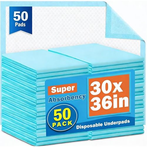 VISRIE 50 Count Disposable Beds Pads 30” x 36”, Super Absorbent Disposable Underpads, Extra Large Incontinence Pads, Leakproof Pee Pads for Adult, Kids, Pet, Puppy Training