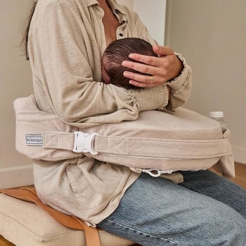 My Brest Friend Super Deluxe Nursing Pillow – Extra Soft Breastfeeding Support Pillow with Plush Slipcover, Firm Flat Cushion, Wrap-Around Adjustable Fit & Back Panel – Soft Sand
