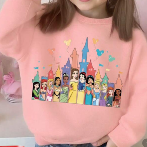 Disney [Authorized] Disney Princess Print Disney Casual Fashion Versatile Round Neck Children's Sporty Long Sleeve Sweatshirt, Lightweight Comfortable, Spring And Autumn Casual Top For Girls, Outdoor Clothing, Stretchy Fabric, Ideal For Birthday Gifts, Da