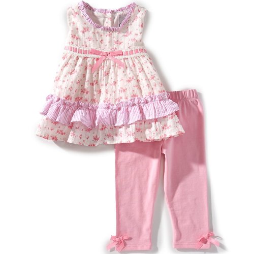 Rare Editions Baby Girls Sleeveless Printed Fit-And-Flare Dress & Solid Leggings Set