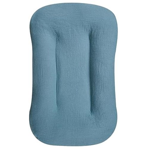Hooyax Muslin Lounger Cover, Organic Cotton Removable Slipcover for Toddler & Infant, Padded Floor Seat Cover for Boys & Girls, Large Size 37 x 21 Inch, Blue