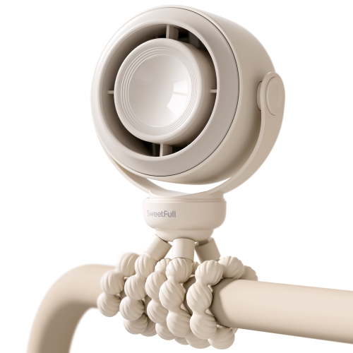 SWEETFULL Portable Stroller Fan, Pinch-Proof Baby Fan, 10H Battery, 5-Speed Quiet Mini Clip on Fan, USB-C Rechargeable with LED Display for Car Seat, Crib & Travel – Cream