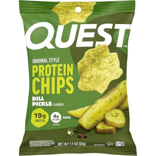Quest Nutrition Dill Pickle Flavored Protein Chips, 19g Protein, 4g Net Carbs, Protein Snacks, Gluten Free, 12 Count