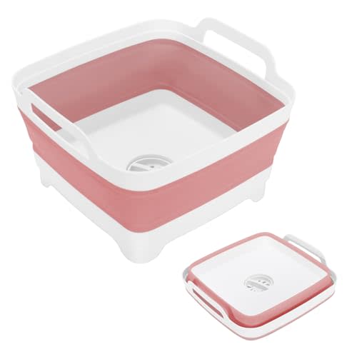 Collapsible Dish Basin, 2.4 Gallon Foldable Kitchen Sink with Drain Plug for Space-Saving Dish Washing, Vegetable & Baby Bottle Cleaning
