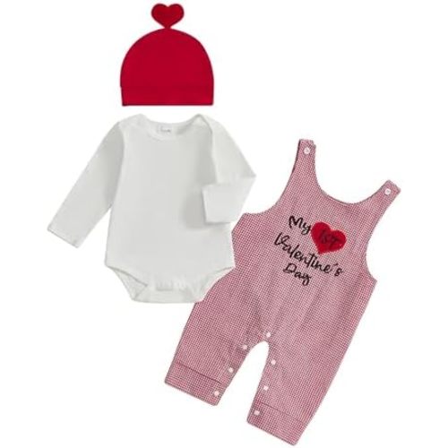BeQeuewll Baby Boy St Patricks Day Outfit Newborn Romper+Plaid Shamrock Overalls+Hat 3Pcs Babys First St Patricks Day Outfit