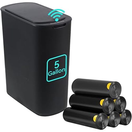 5 Gallon Motion Sensor Bathroom Trash Can Automatic Garbage Cans with Lid Touchless Smart Slim Plastic Trash Bin for Kitchen, Bedroom, Toilet, Office, Living Room
